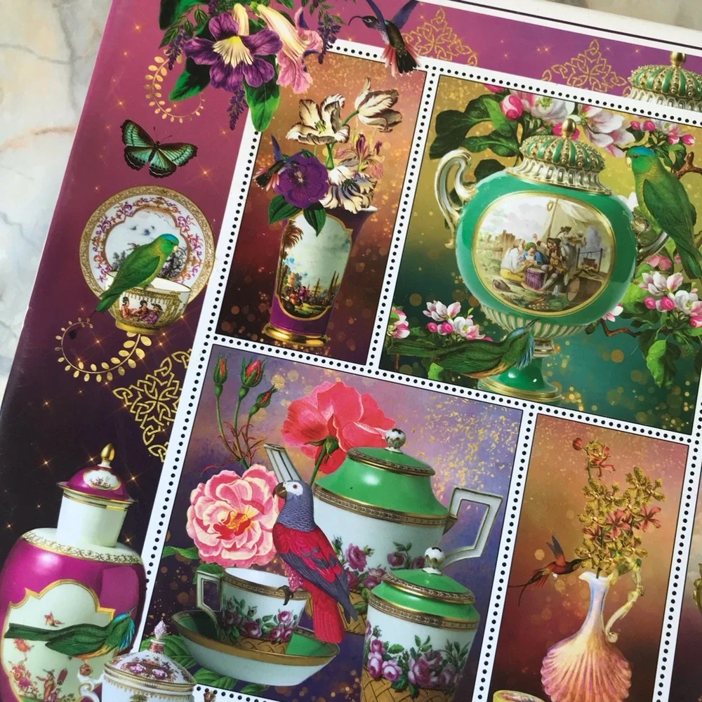 Finchley Paper Arts 2000-Piece Puzzle Pink and Aqua China Teapots Stamps